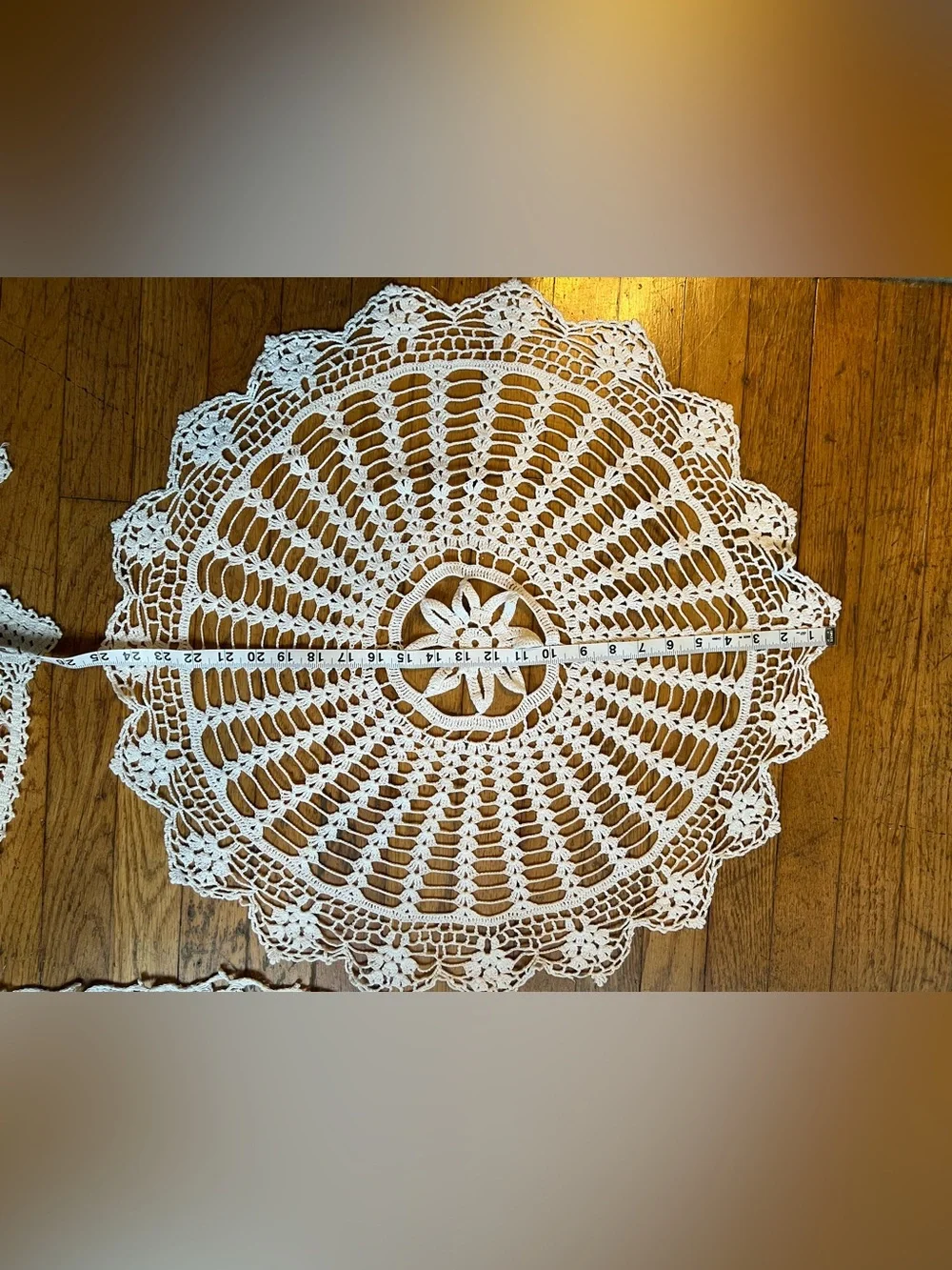 Set of three unique Vintage Handmade White Crochet Doilies Set